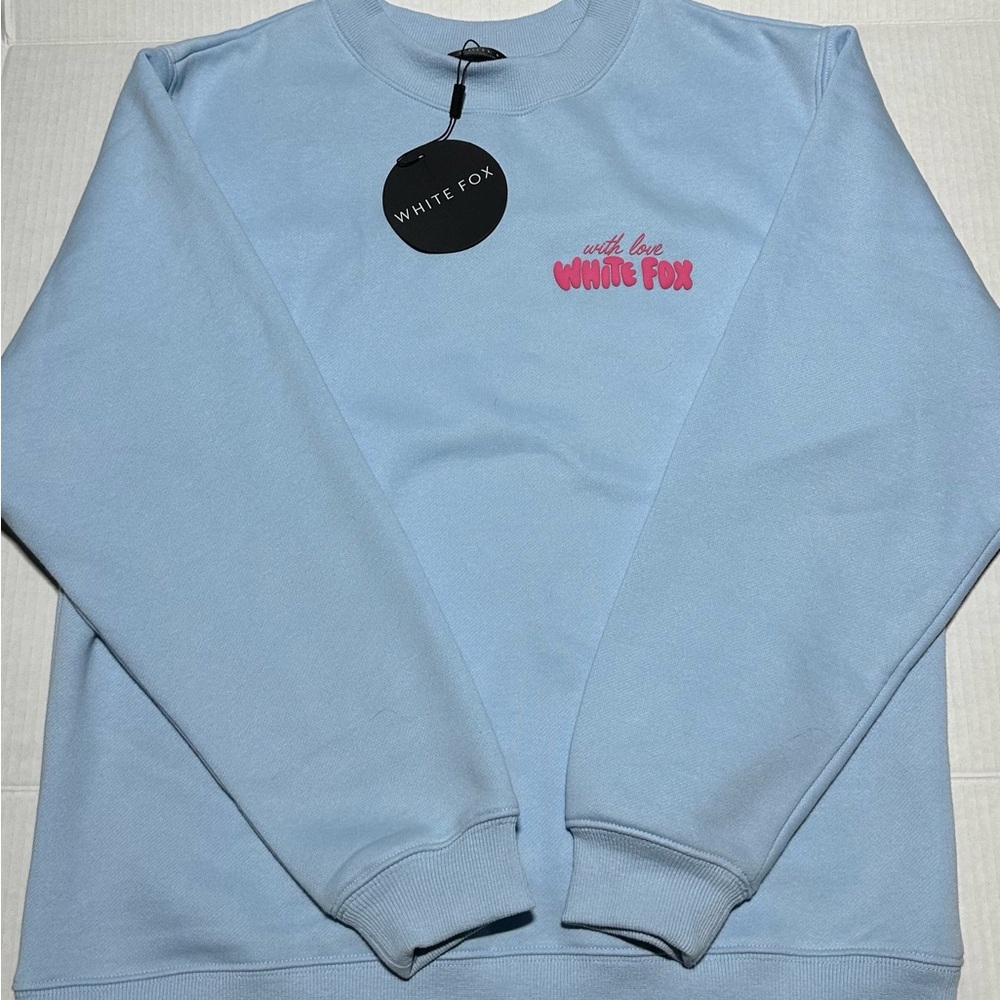 White Fox Boutique With Love And Romance Baby Blue Sweatshirt
